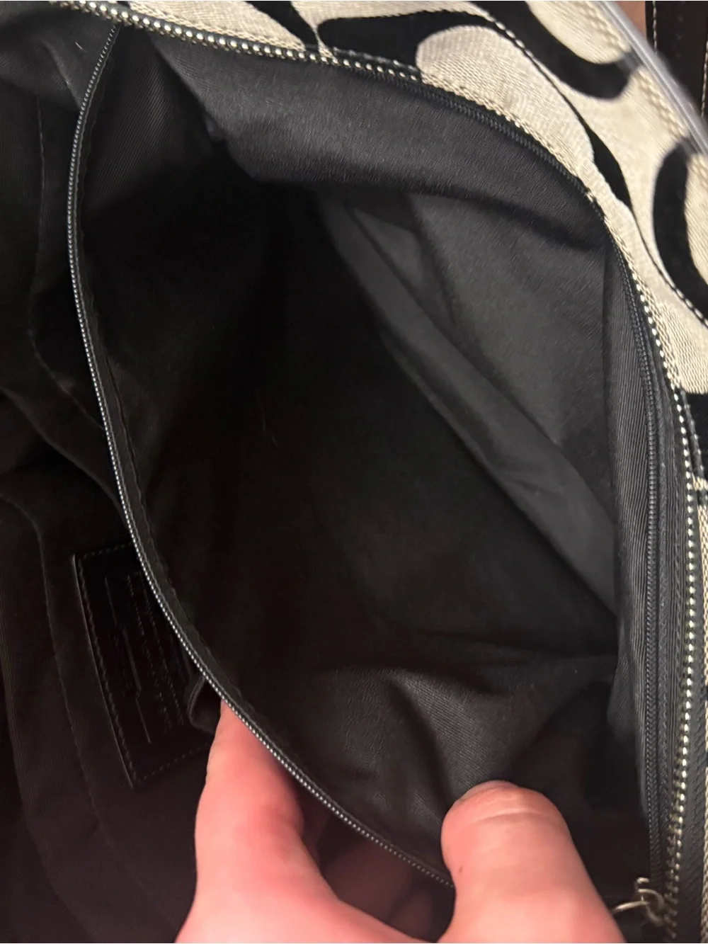 Coach Black and Cream Signature Canvas Tote with Tag and Medallion